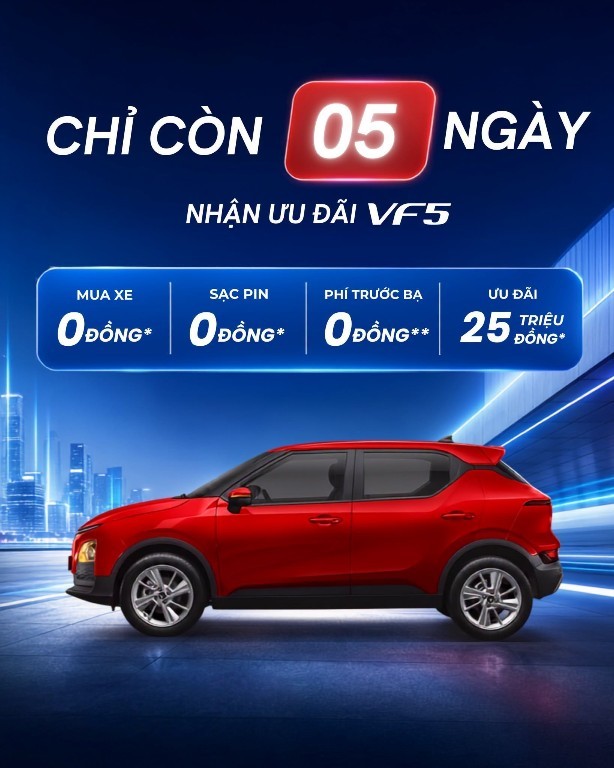 CHỈ CÒN 05 NGÀY NHẬN ƯU ĐÃI 25 TRIỆU ĐỒNG VF 5.