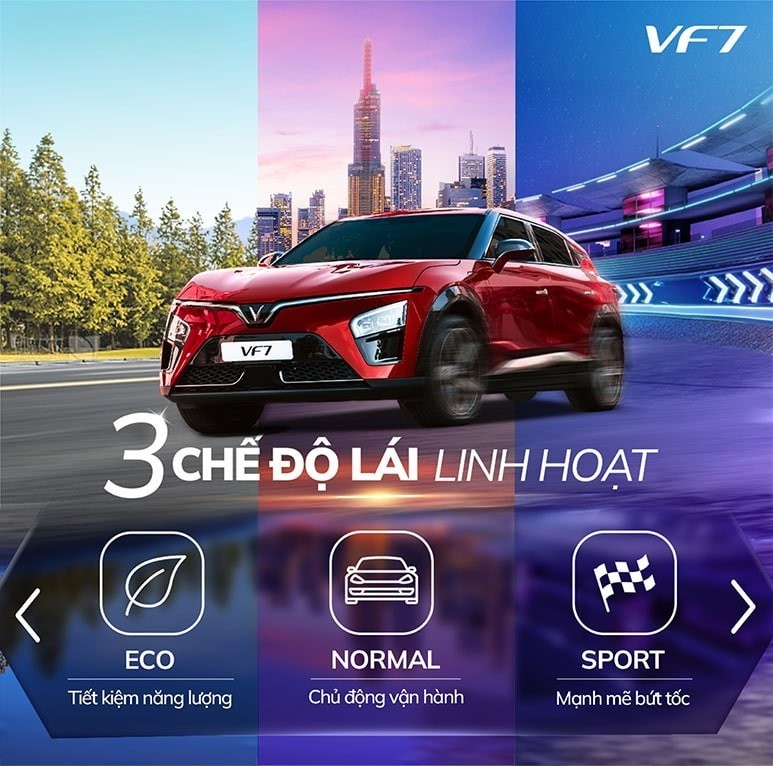 Tận hưởng cảm giác tuyệt vời trên từng milimet khi cầm lái VinFast VF 7 với 3 chế độ vận hành DRIVING MODE đầy phấn khích: